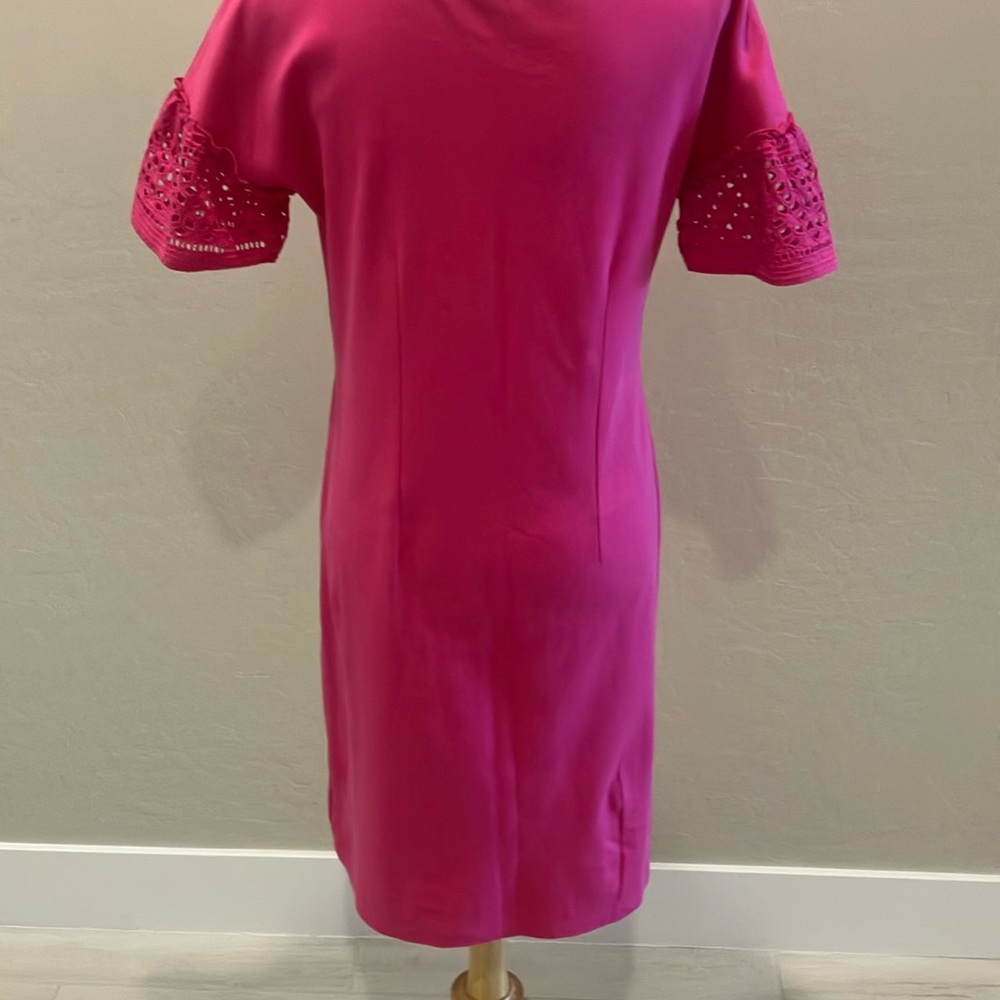 Talbots Pink Ruffled Sheath Dress with Puff Sleeves - Picture 5 of 7